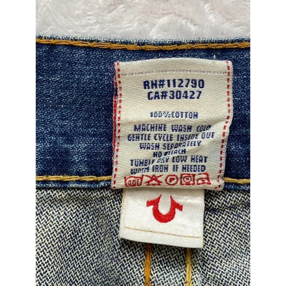 True Religion Nathan Straight Leg Jeans Mens 34x34 Blue Denim Made in USA Button